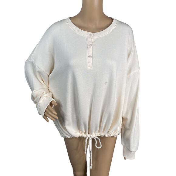 NWT American Eagle Ivory Cinched Drawstring Henley Oversized Sweatshirt SZ M - Picture 1 of 10
